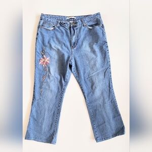 Adolfo High Rise Embroidered Floral Boot Cut  Jeans Blue Size 10
